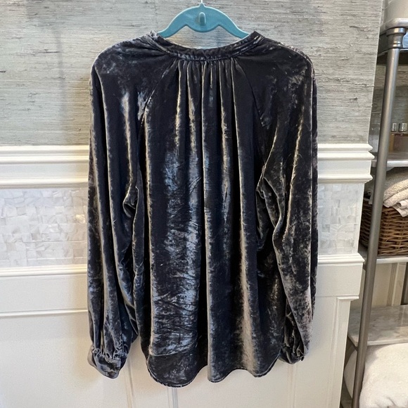Large Anthropologie pilcro velvet femme button down collarless shirt grey gray - Picture 11 of 15